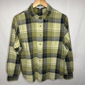 Pendleton Boyfriend Doublebrushed Plaid Flannel Shirt Olive Green Women’s Size L